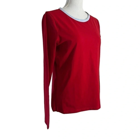Lands End Red Long Sleeve T Shirt Womens Size Small Gray Trim Pullover Casual - Picture 2 of 6
